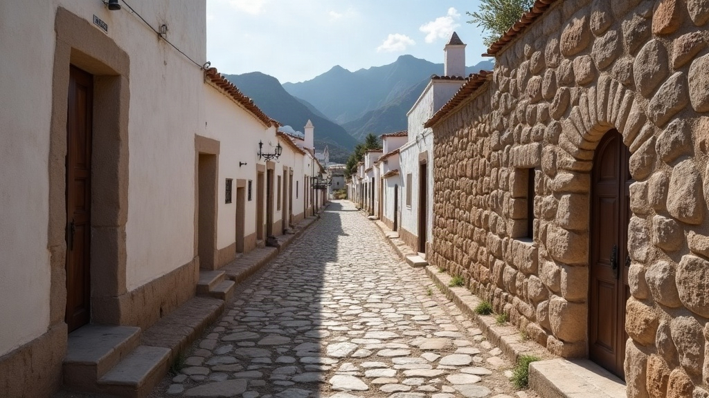 Calle empinada de piedra en un pueblo de montaña del norte argentino