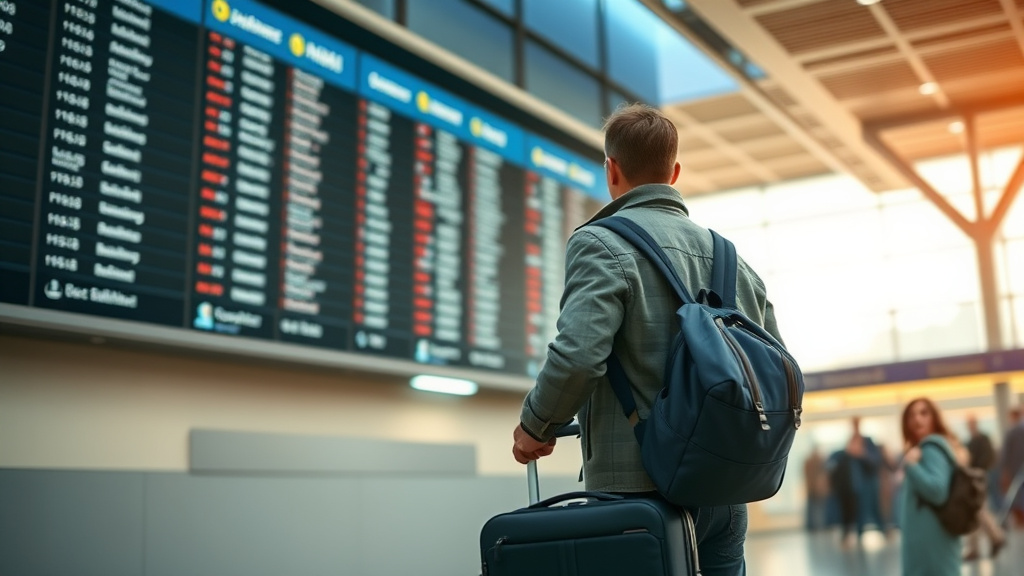 Persona consultando horarios en la terminal de micros de larga distancia