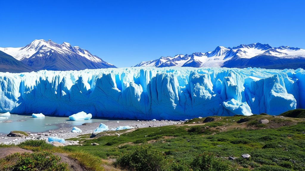 Paisaje patagónico con hielo azul y montañas durante el verano austral