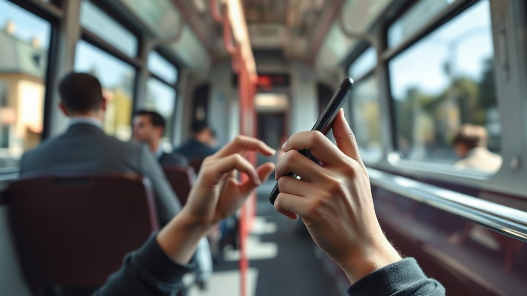 Uso de ChatGPT en el celular durante un viaje en transporte público