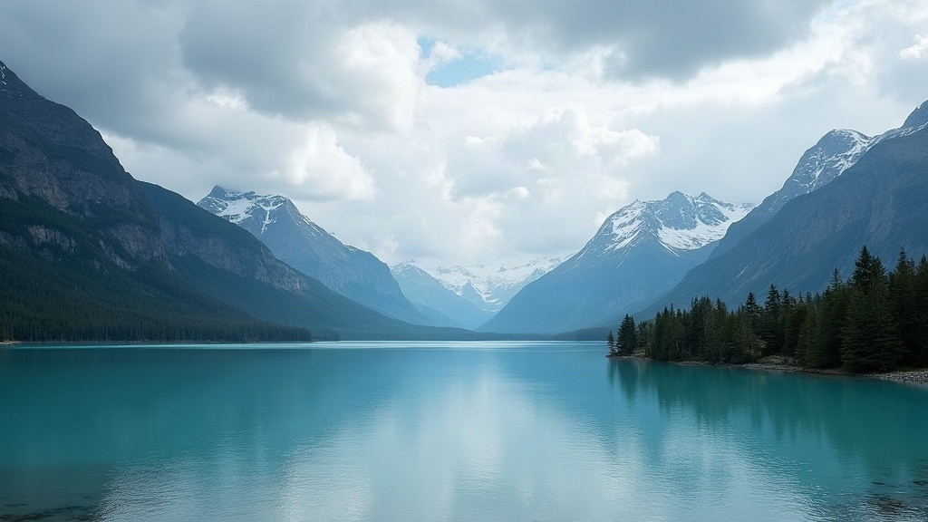 Lago glaciar turquesa con montañas nevadas de fondo en la Patagonia argentina