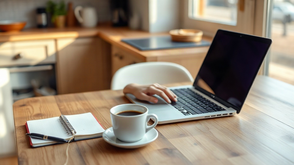 persona trabajando con una laptop en la mesa de su casa