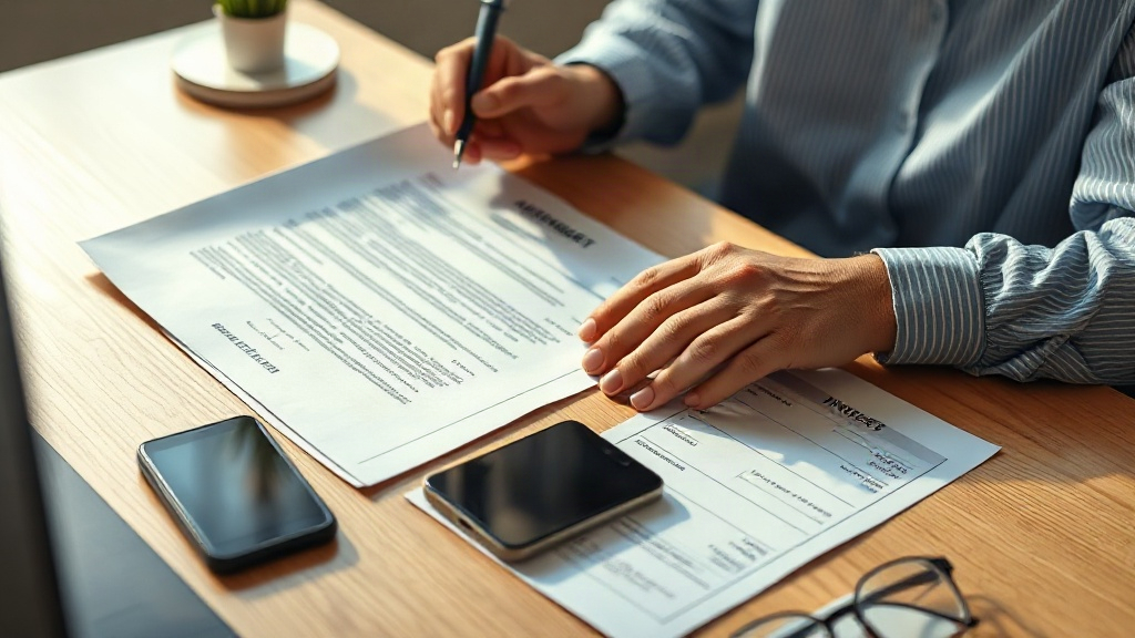 persona revisando un acuerdo de trabajo y facturas antes de empezar