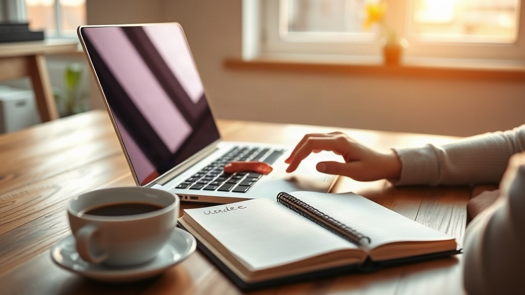 Persona trabajando con una laptop en la mesa de su casa para ganar dinero con inteligencia artificial