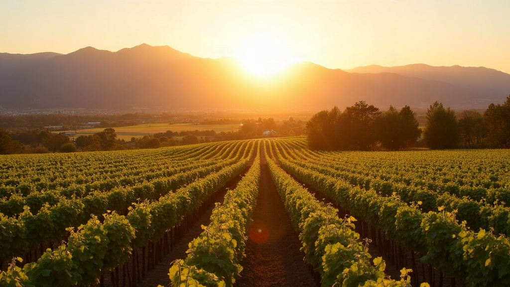 Viñedos de Mendoza al atardecer con la cordillera de los Andes de fondo