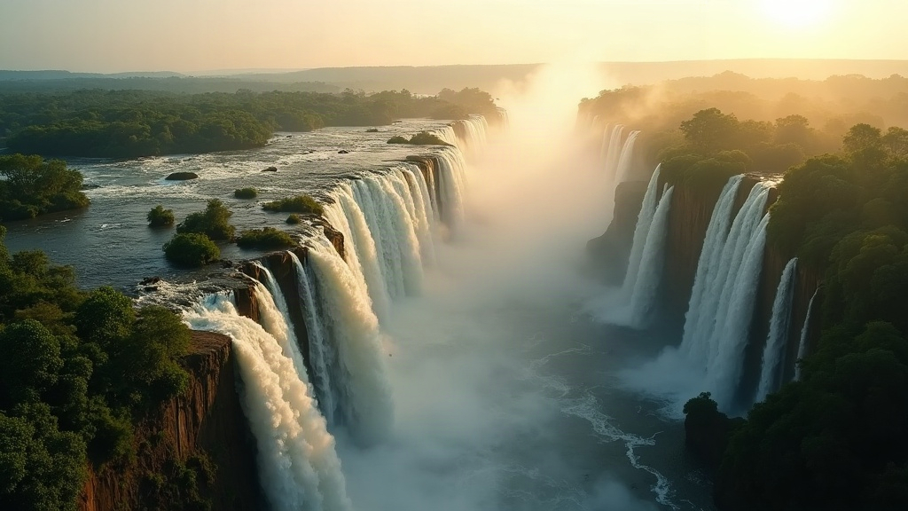 Vista aérea de las Cataratas del Iguazú rodeadas de selva subtropical