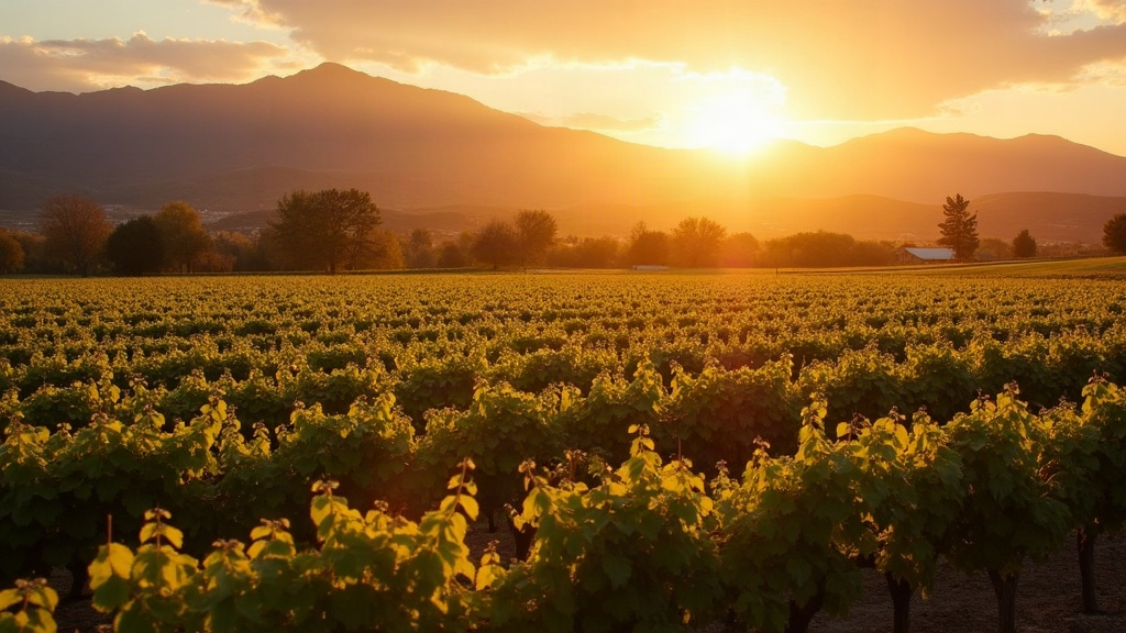 Viñedos en Mendoza al atardecer con la cordillera de los Andes de fondo