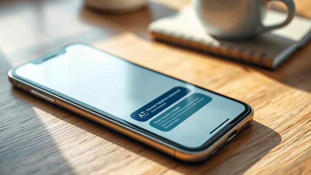 Celular mostrando una conversación con un asistente de inteligencia artificial sobre un escritorio