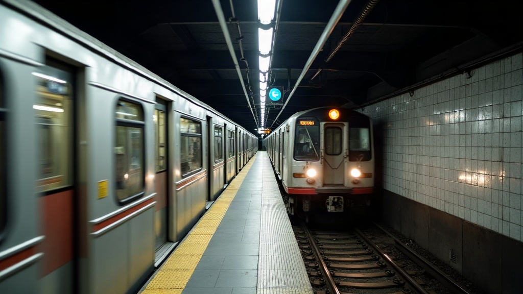 Estación de subte en Buenos Aires con un tren llegando al andén