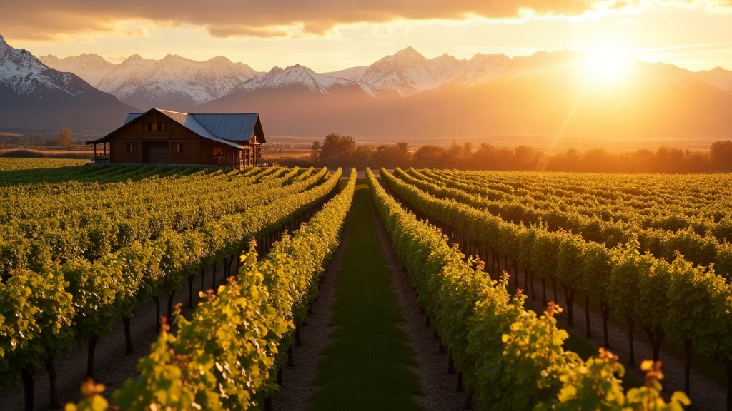 Viñedos de Mendoza al atardecer con la cordillera de los Andes de fondo
